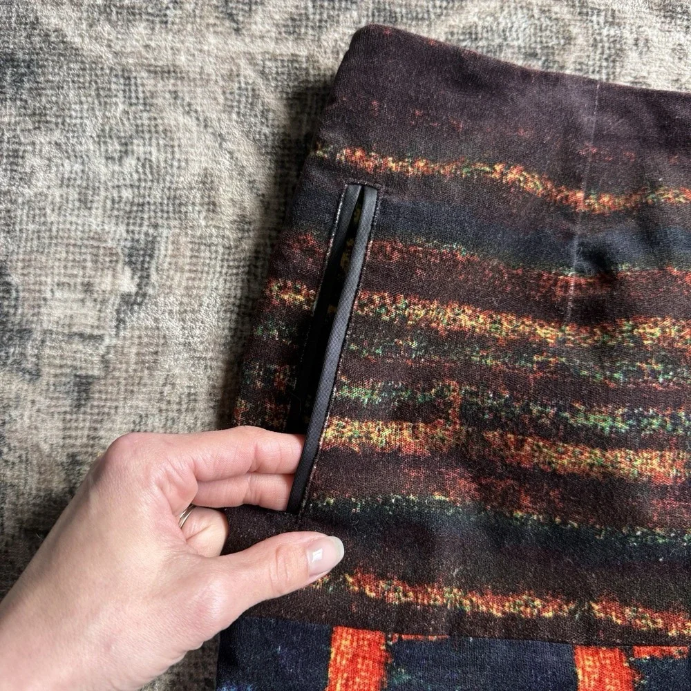 Linea‎ Domani Patchwork Skirt 10 Abstract Plaid Multicolor Pencil Midi Academia